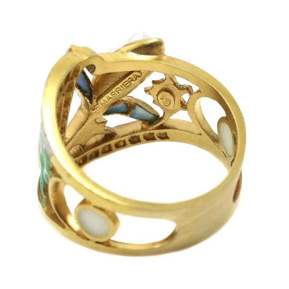 MASRIERA Diamond Enamel Pearl Ring 18K YG 750 Size6.75(US) 90275582 - Picture 3 of 9